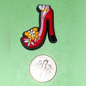 (10 for $15) Woman's Red with Adornments High Heels Croc Shoe Charms